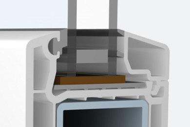 Taq-Usi PVC-Usi-Softline-70-7-Secțiune transversală a unui profil PVC, evidențiind armătura interioară pentru rezistență și durabilitate