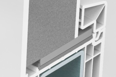 Taq-Usi-Softline-76-7-Secțiune transversală a unui profil de fereastră PVC, cu izolație suplimentară și sistem de etanșare avansat.